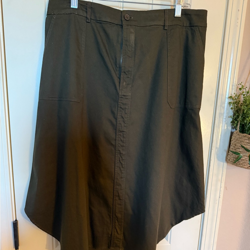Carla Rockmore The Drop collection for Amazon.  Unique olive cotton twill skirt.